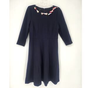 Talbots Navy Fit & Flare Dress w/ Grommet Scarf Detail Size 8